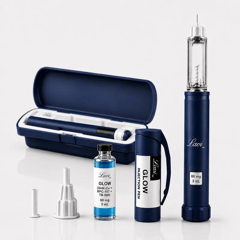 GLOW (BPC-157 / TB-500 / GHK-Cu), Low Dose injection pen with vial and carry case