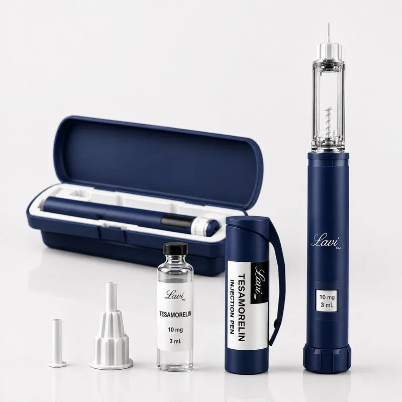 Tesamorelin injection pen with vial and carry case